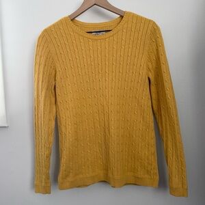 Honey Yellow Cable Knit Crew Neck Sweater Boho Classic Preppy Medium
